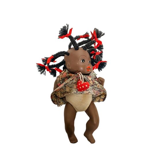 Vintage African American Porcelain Jointed Doll w/ Braids - Picture 6 of 8